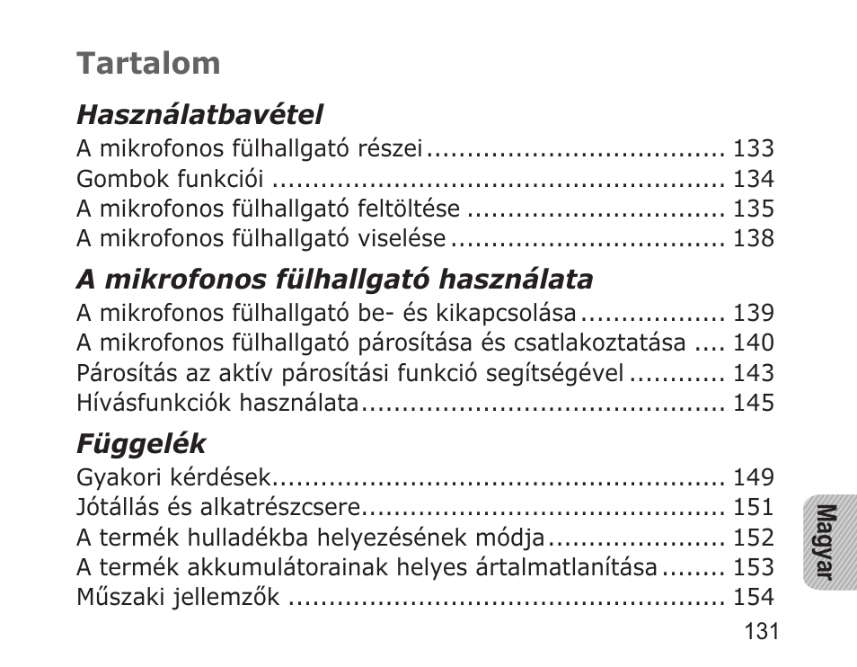 Magyar, Tartalom | Samsung BHM1000 User Manual | Page 133 / 158