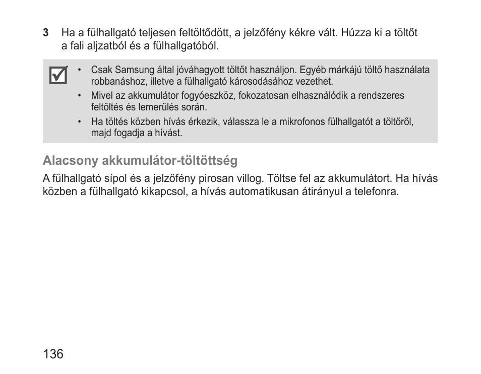 Alacsony akkumulátor-töltöttség | Samsung BHM1000 User Manual | Page 138 / 158