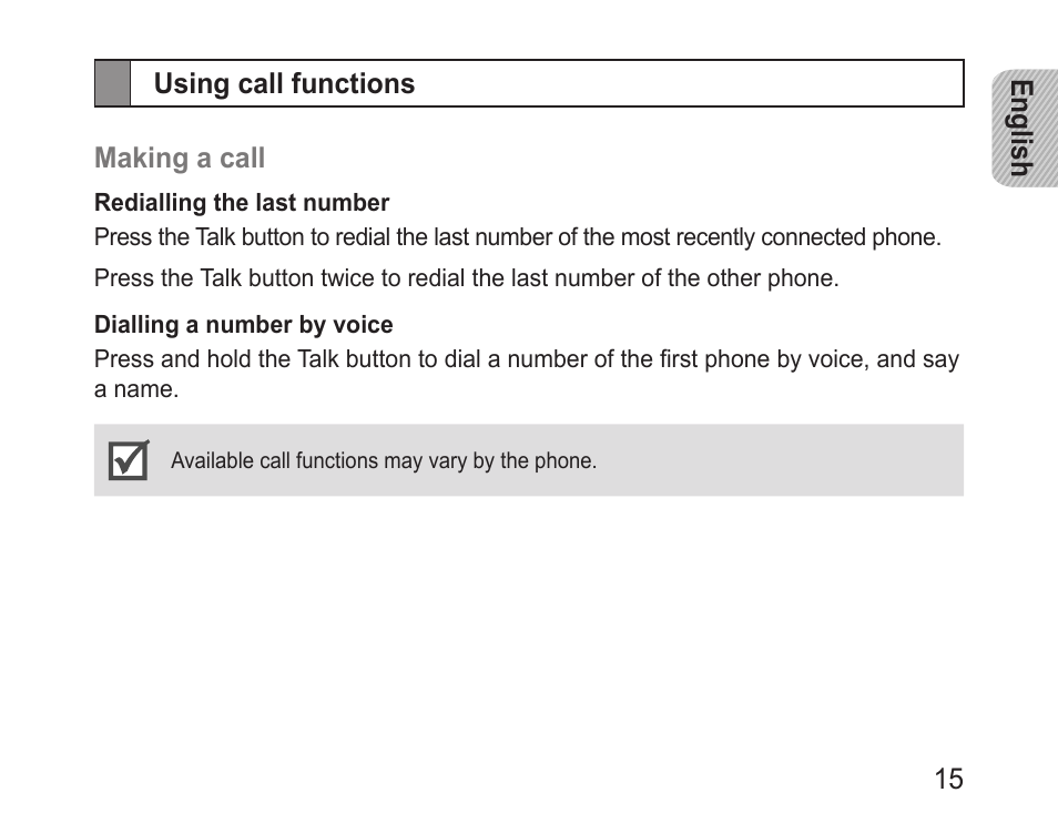 Using call functions | Samsung BHM1000 User Manual | Page 17 / 158