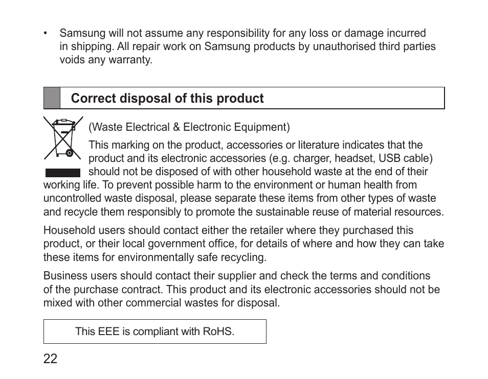 Correct disposal of this product | Samsung BHM1000 User Manual | Page 24 / 158
