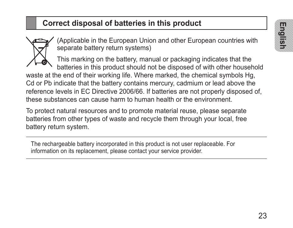 Correct disposal of batteries in this product | Samsung BHM1000 User Manual | Page 25 / 158