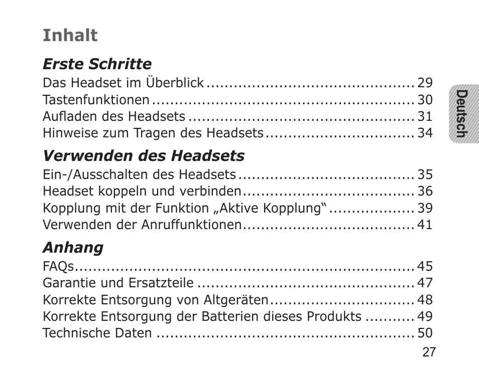 Deutsch, Inhalt | Samsung BHM1000 User Manual | Page 29 / 158