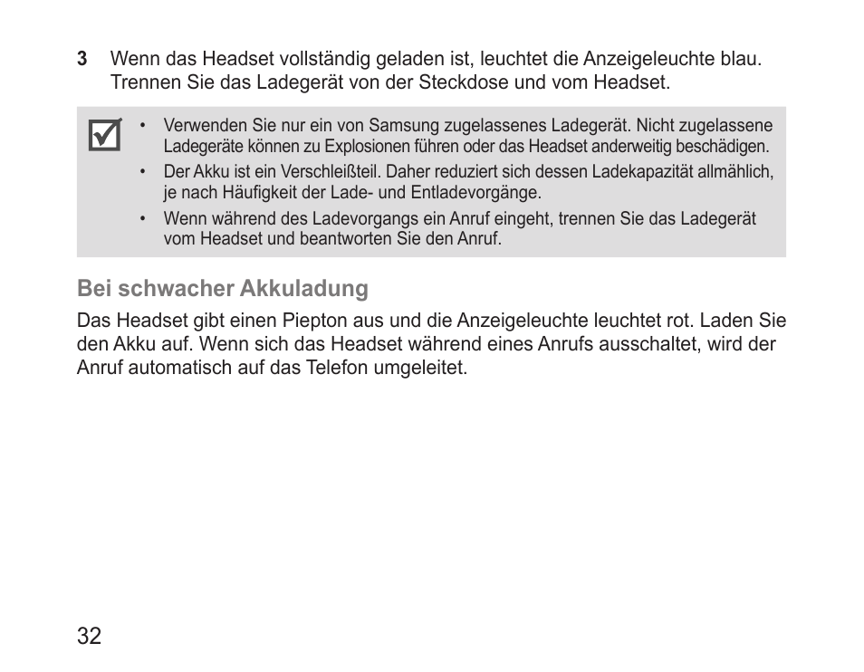 Bei schwacher akkuladung | Samsung BHM1000 User Manual | Page 34 / 158