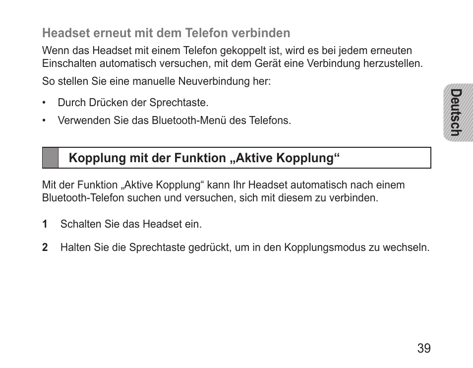 Kopplung mit der funktion „aktive kopplung, Deutsch | Samsung BHM1000 User Manual | Page 41 / 158