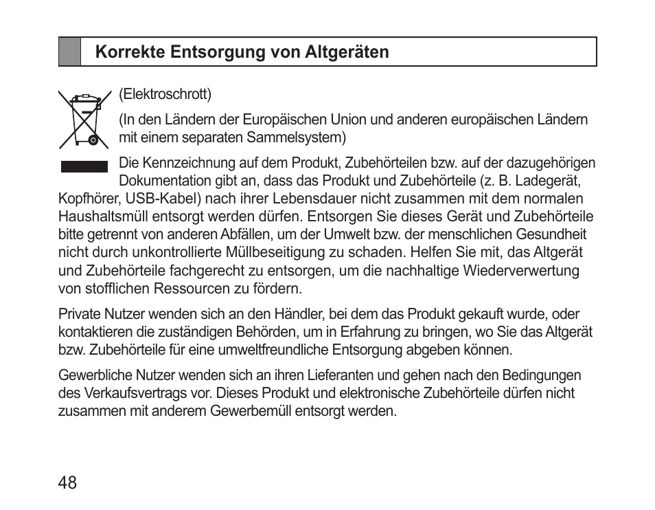 Korrekte entsorgung von altgeräten | Samsung BHM1000 User Manual | Page 50 / 158