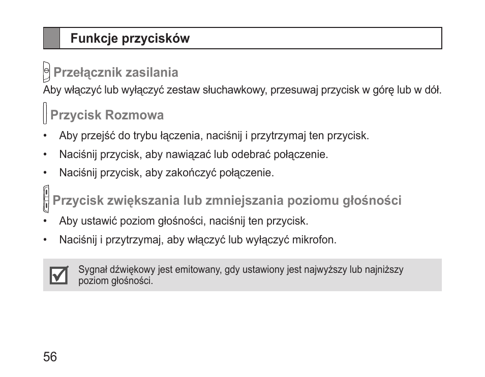 Funkcje przycisków | Samsung BHM1000 User Manual | Page 58 / 158