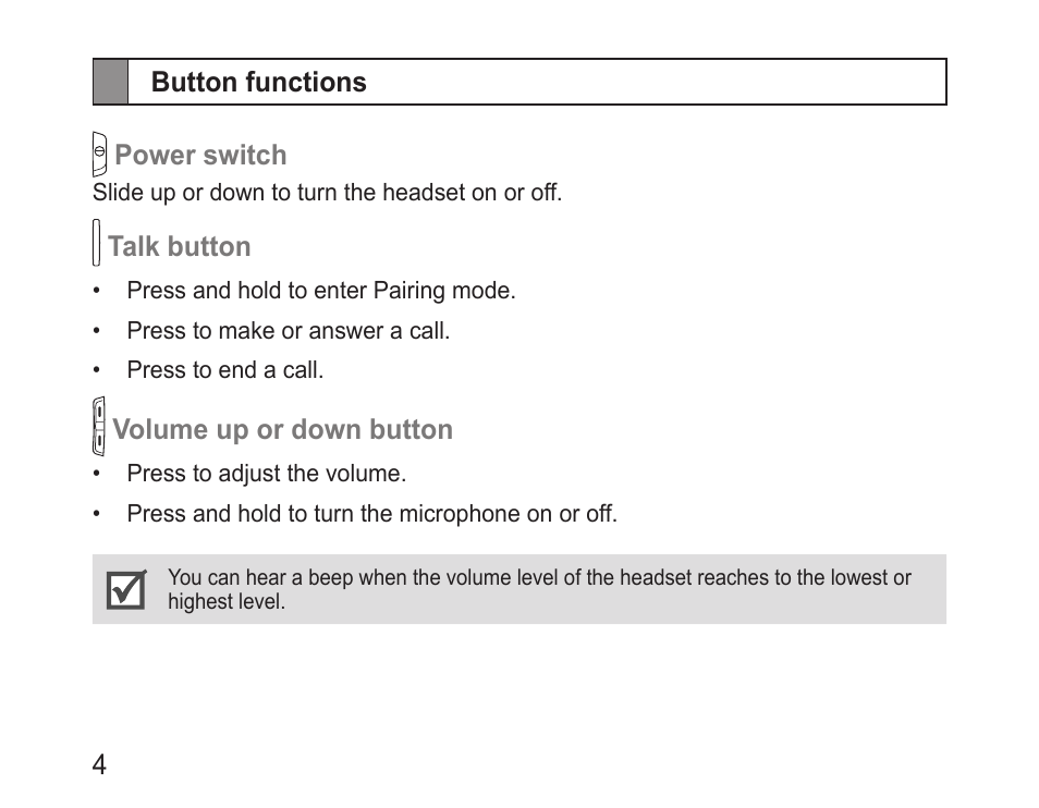 Button functions | Samsung BHM1000 User Manual | Page 6 / 158