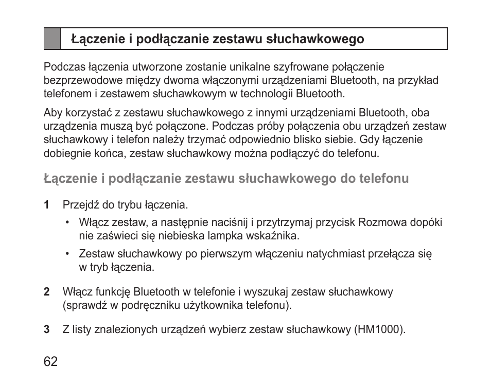 Łączenie i podłączanie zestawu słuchawkowego | Samsung BHM1000 User Manual | Page 64 / 158