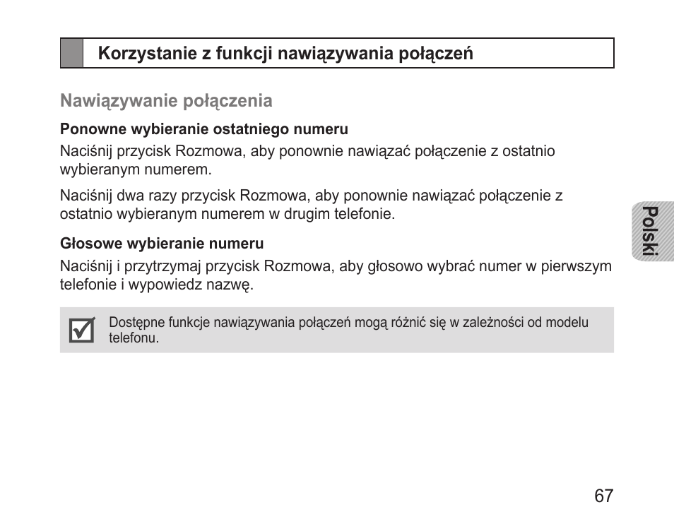 Korzystanie z funkcji nawiązywania połączeń, Polski | Samsung BHM1000 User Manual | Page 69 / 158