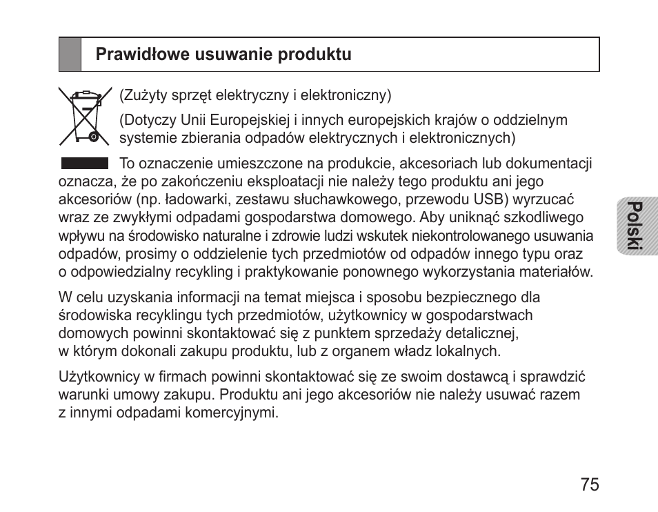 Prawidłowe usuwanie produktu, Polski | Samsung BHM1000 User Manual | Page 77 / 158