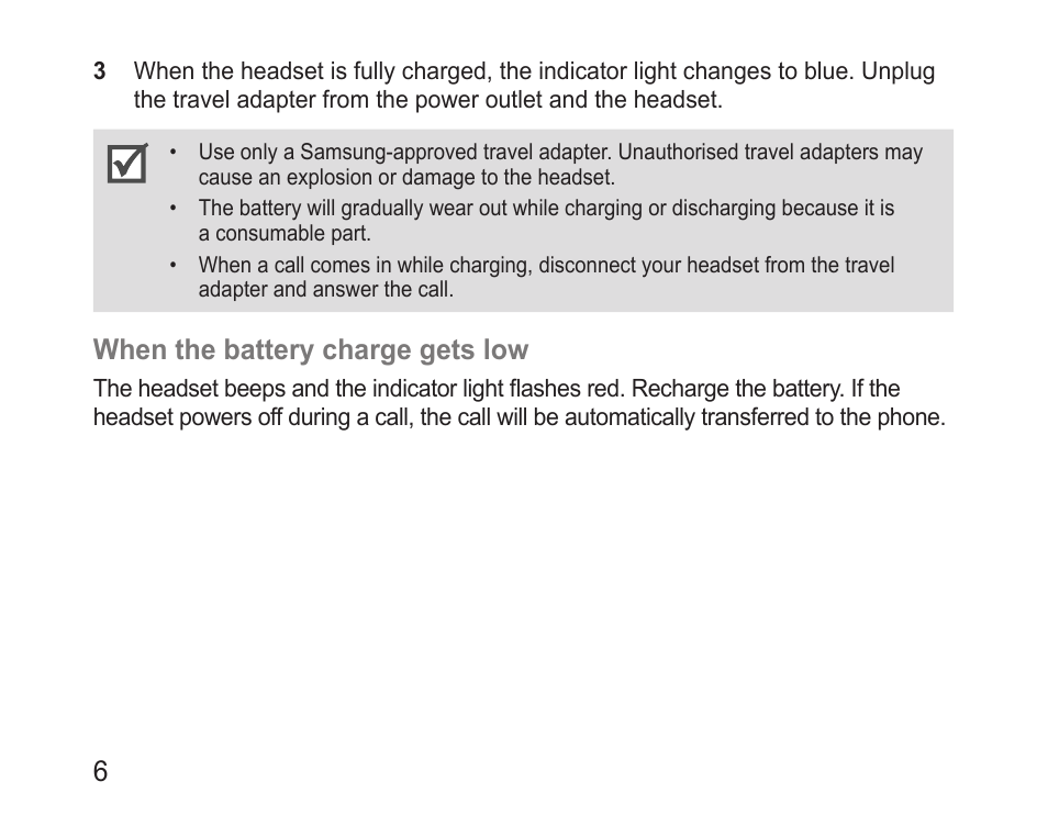 When the battery charge gets low | Samsung BHM1000 User Manual | Page 8 / 158