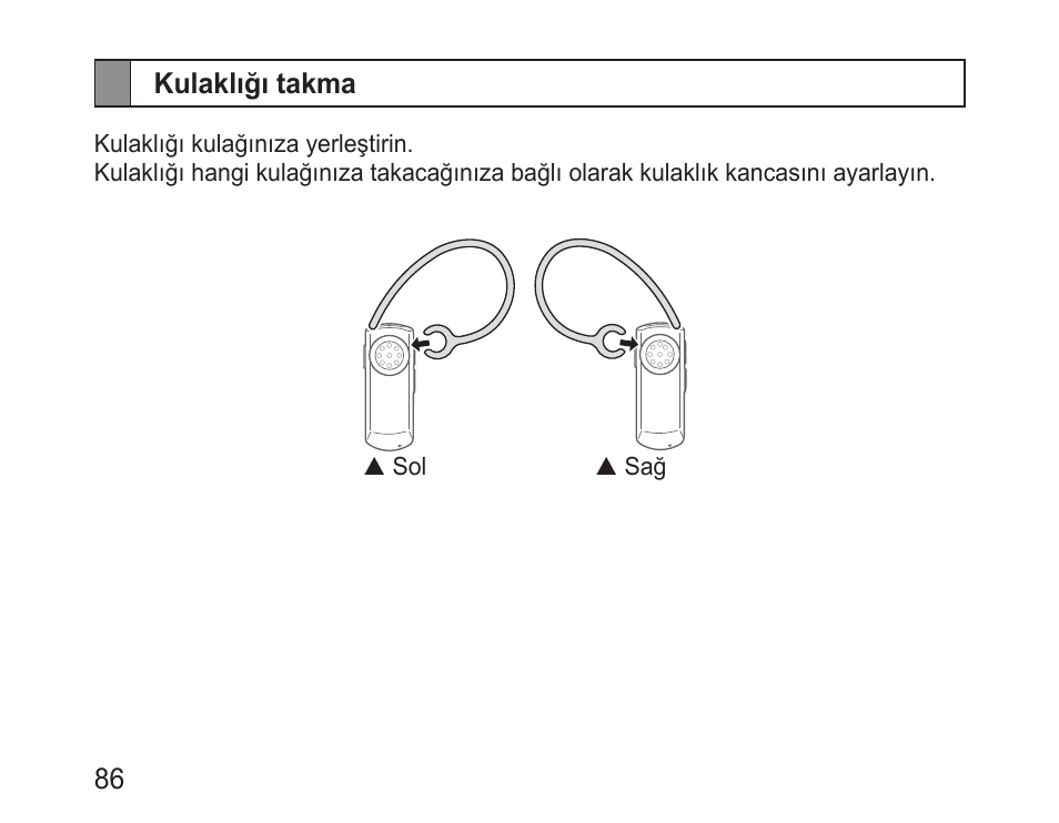 Kulaklığı takma | Samsung BHM1000 User Manual | Page 88 / 158