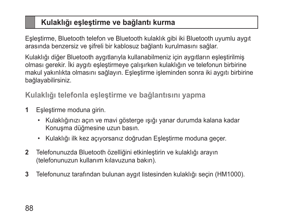 Kulaklığı eşleştirme ve bağlantı kurma | Samsung BHM1000 User Manual | Page 90 / 158