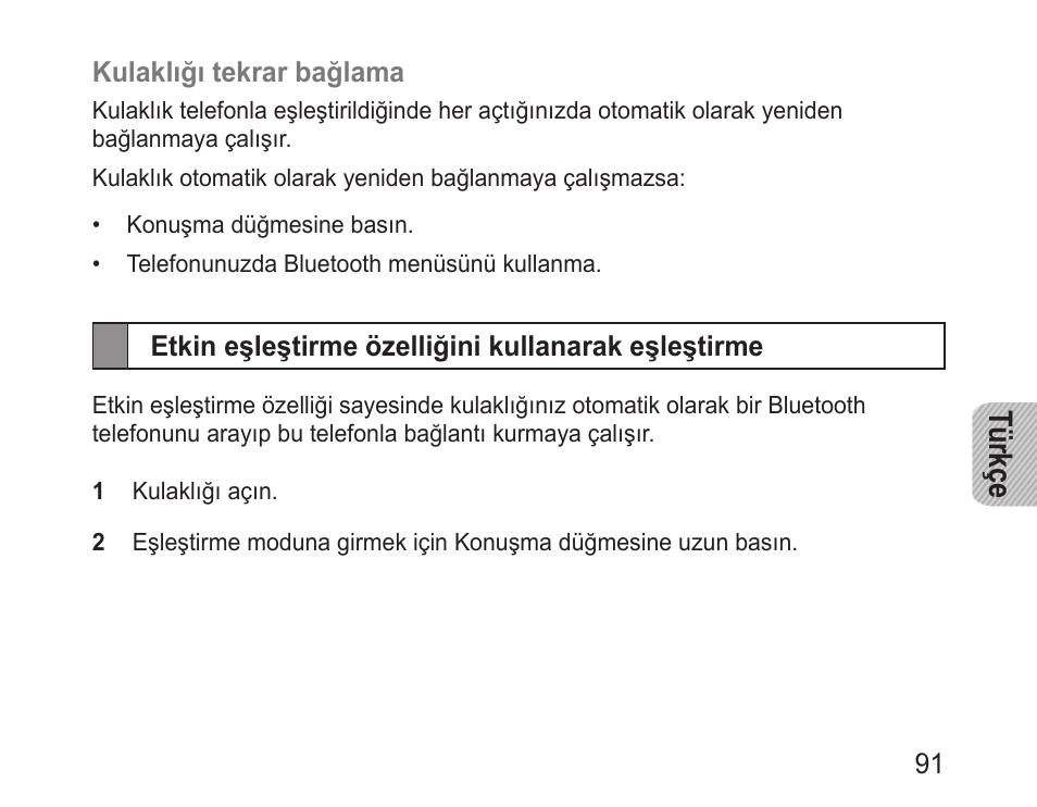 Etkin eşleştirme özelliğini kullanarak eşleştirme, Türkçe | Samsung BHM1000 User Manual | Page 93 / 158