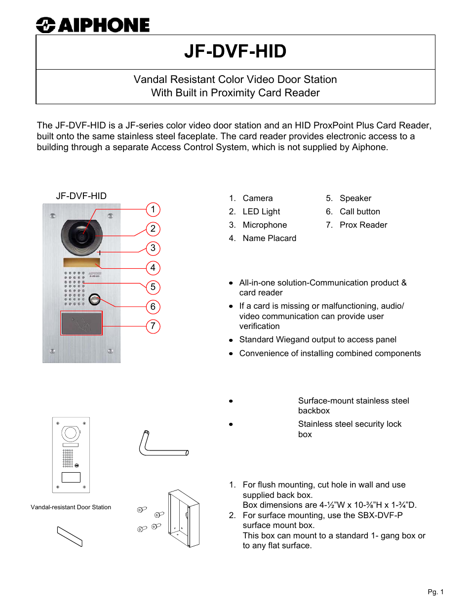Aiphone JF-DVF-HID User Manual | 2 pages