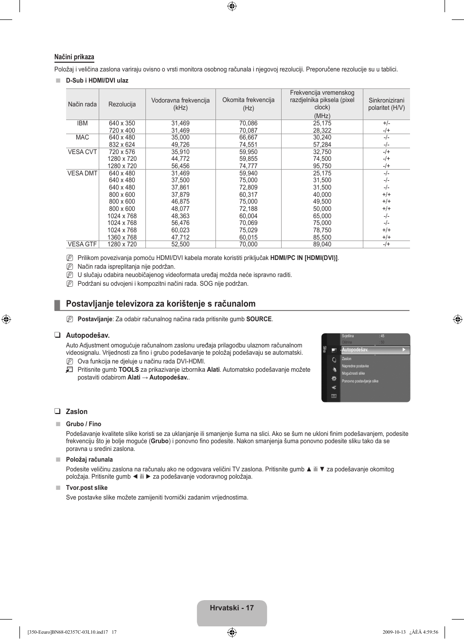 Postavljanje televizora za korištenje s računalom | Samsung LE22B350F2W User Manual | Page 189 / 348