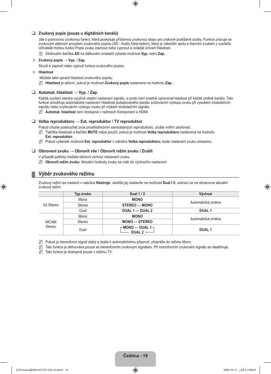 Výběr zvukového režimu | Samsung LE22B350F2W User Manual | Page 225 / 348