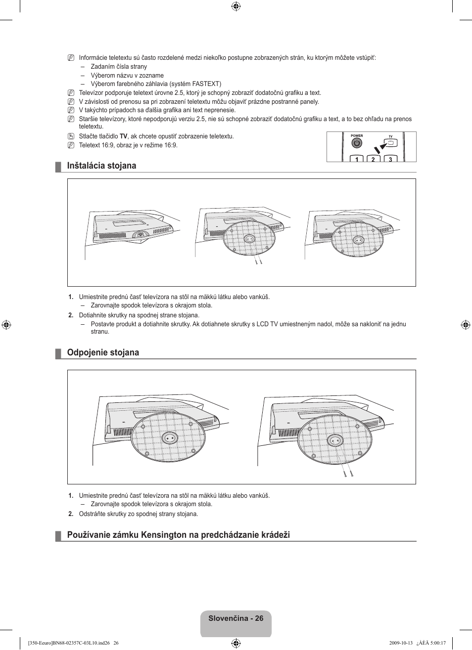 Inštalácia stojana, Odpojenie stojana | Samsung LE22B350F2W User Manual | Page 266 / 348