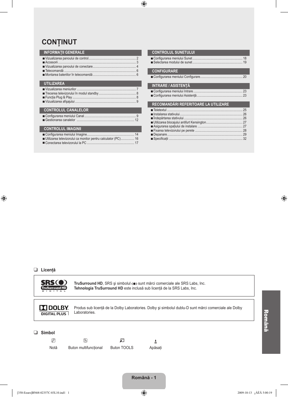 Conţinut, Română | Samsung LE22B350F2W User Manual | Page 275 / 348