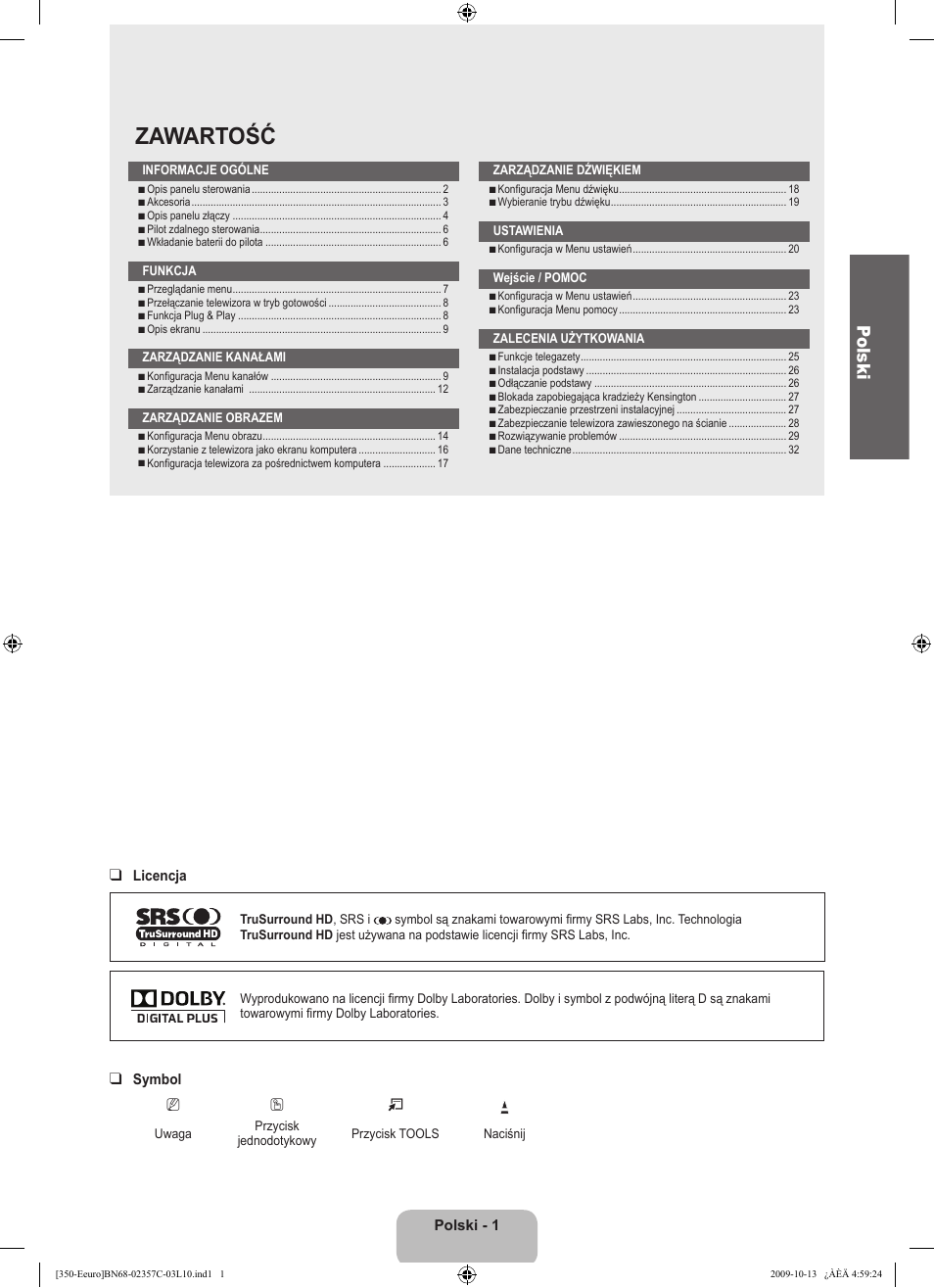 Zawartość, Polski | Samsung LE22B350F2W User Manual | Page 71 / 348