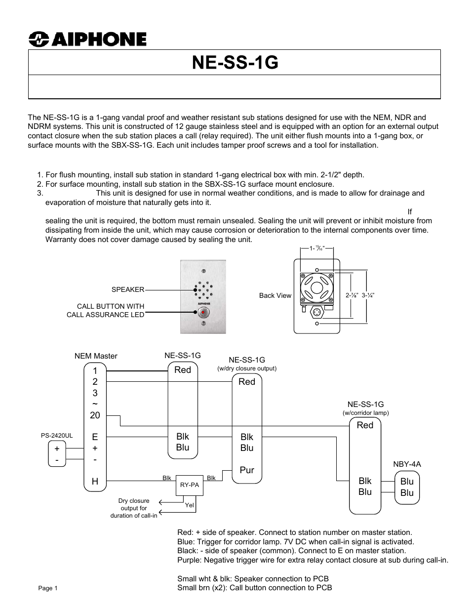 Aiphone NE-SS-1G User Manual | 2 pages