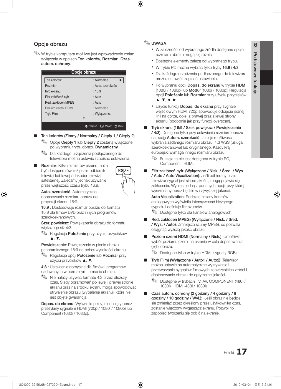 Opcje obrazu | Samsung UE32C4000PW User Manual | Page 105 / 441