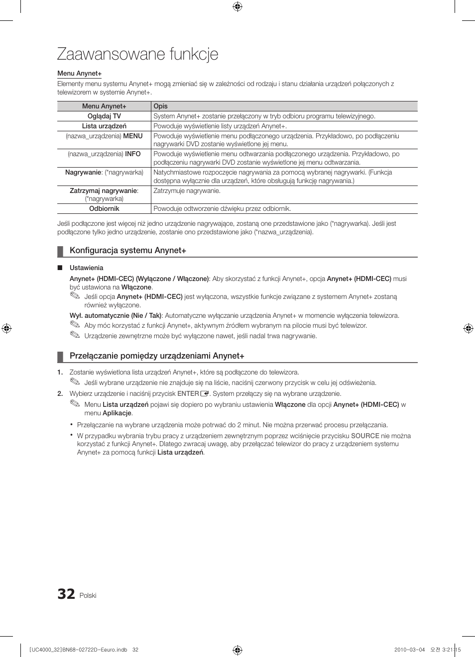 Zaawansowane funkcje | Samsung UE32C4000PW User Manual | Page 120 / 441