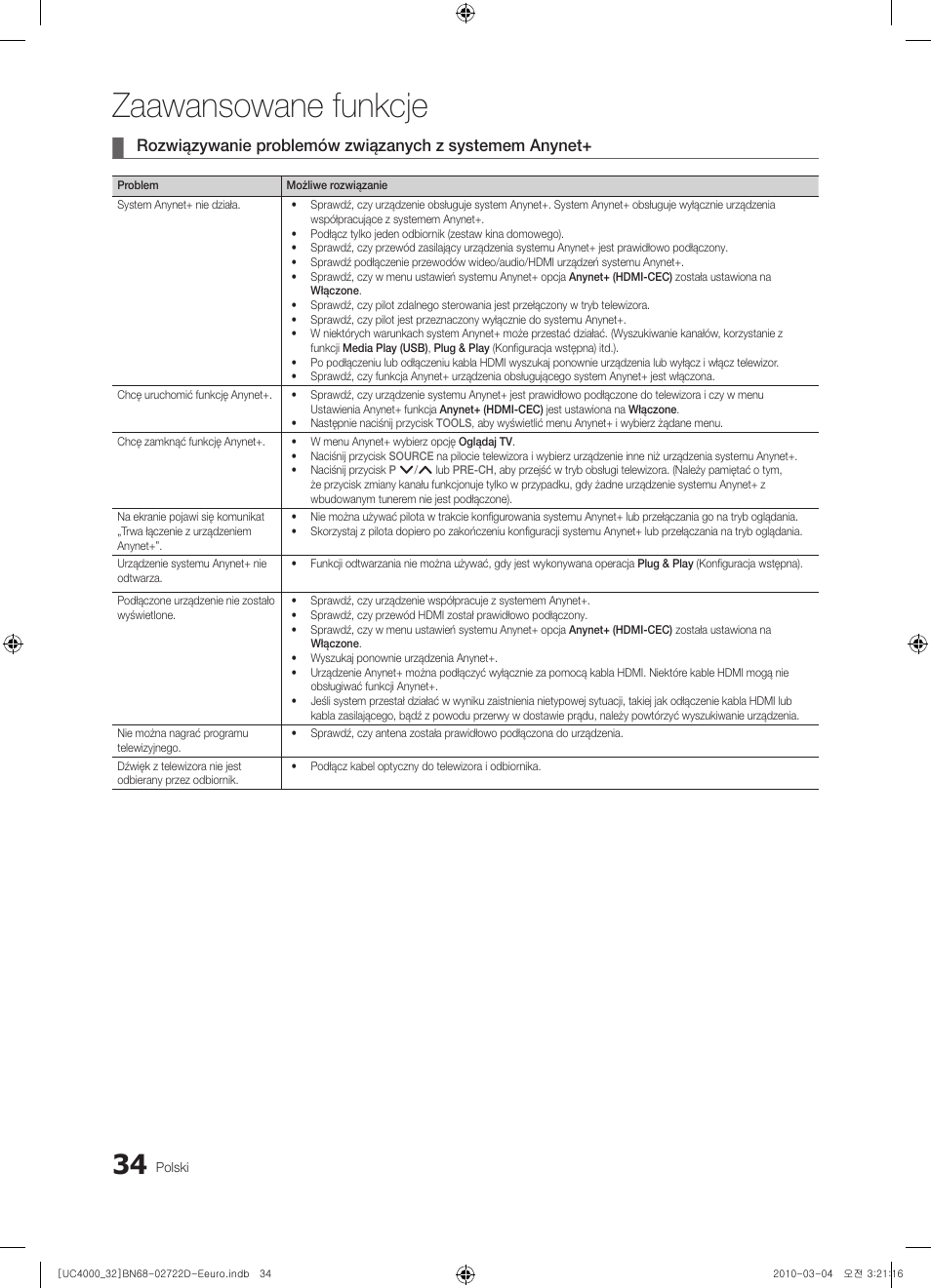 Zaawansowane funkcje | Samsung UE32C4000PW User Manual | Page 122 / 441