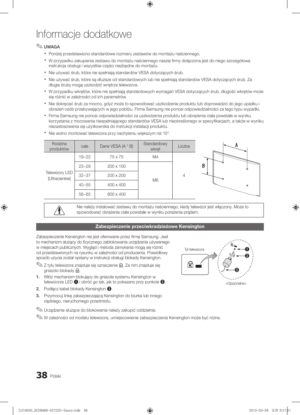 Informacje dodatkowe | Samsung UE32C4000PW User Manual | Page 126 / 441