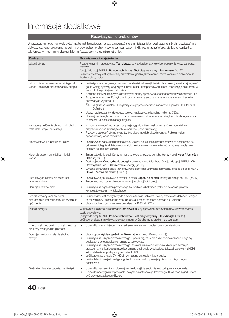 Informacje dodatkowe | Samsung UE32C4000PW User Manual | Page 128 / 441