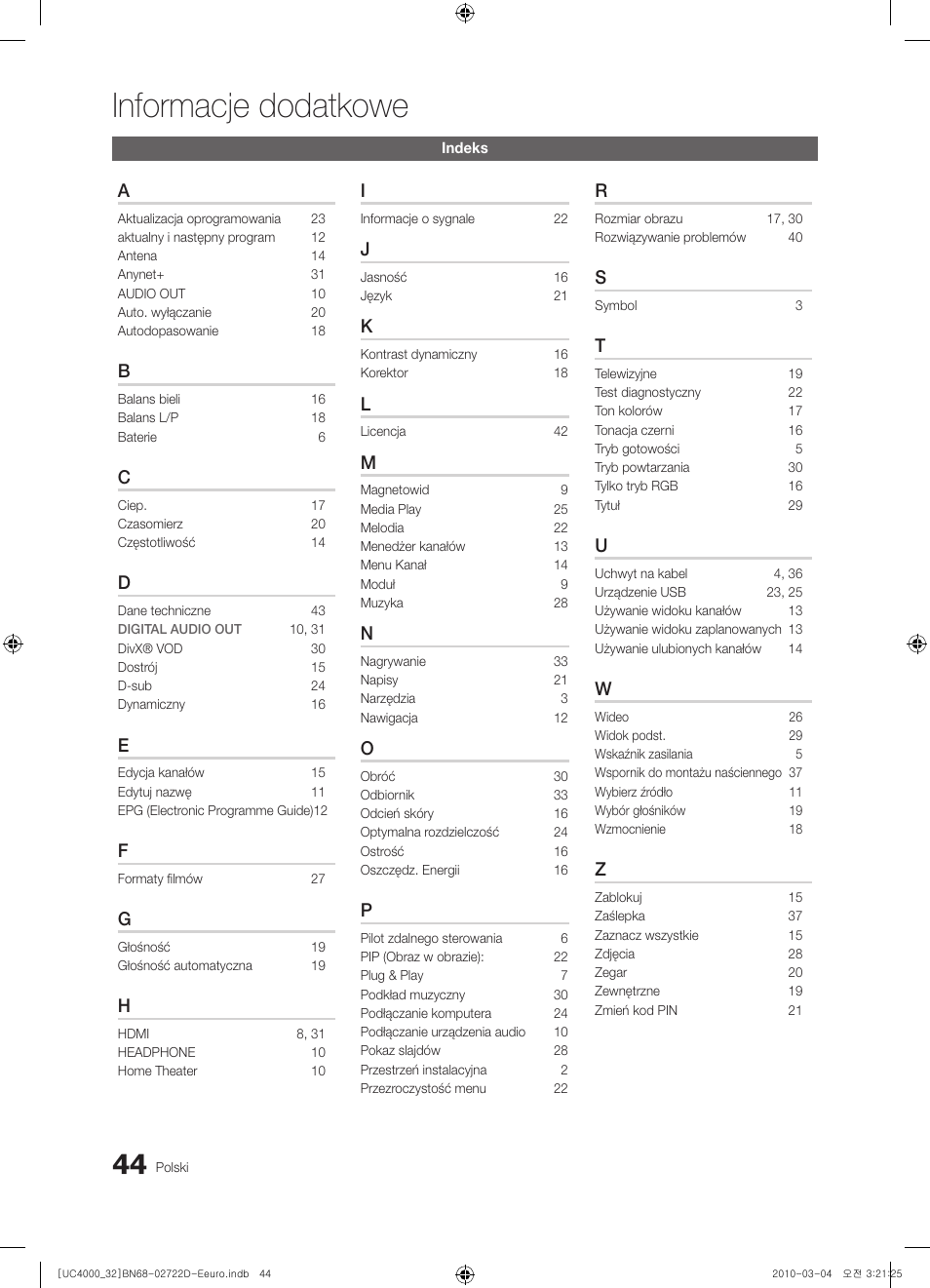 Informacje dodatkowe | Samsung UE32C4000PW User Manual | Page 132 / 441