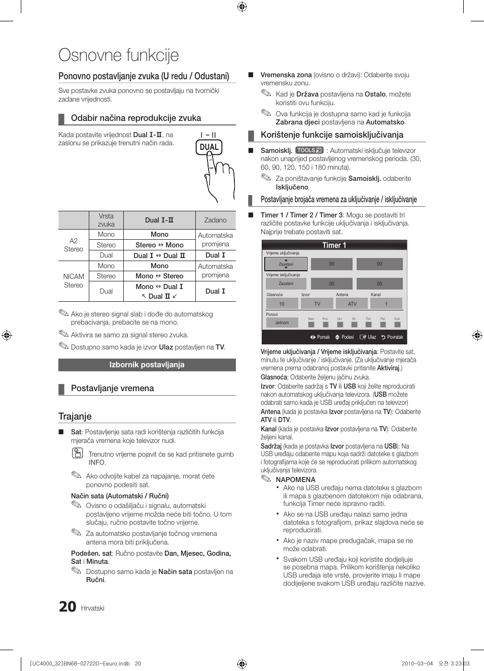 Osnovne funkcije, Ponovno postavljanje zvuka (u redu / odustani), Trajanje | Samsung UE32C4000PW User Manual | Page 240 / 441