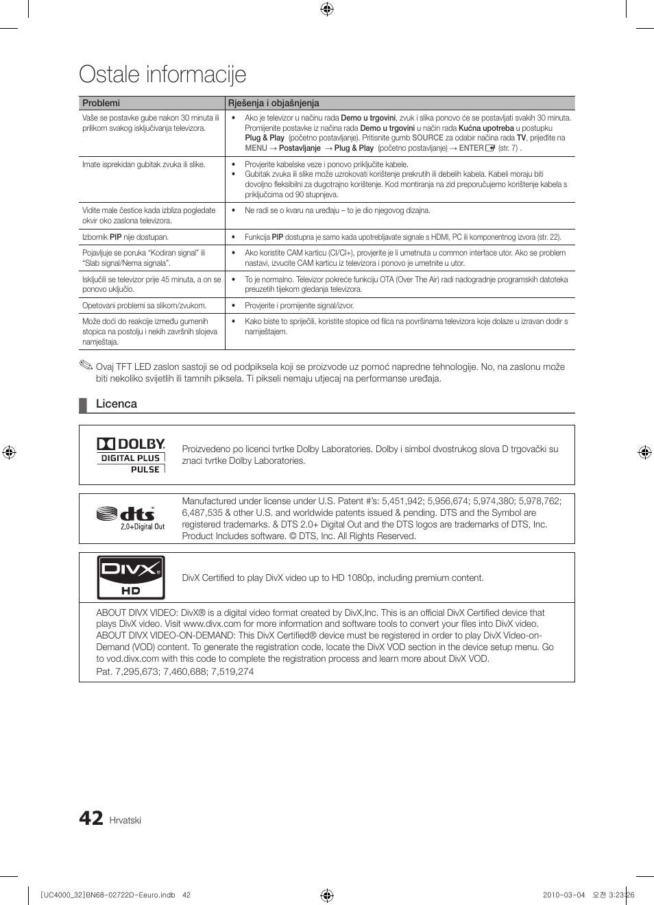 Ostale informacije | Samsung UE32C4000PW User Manual | Page 262 / 441