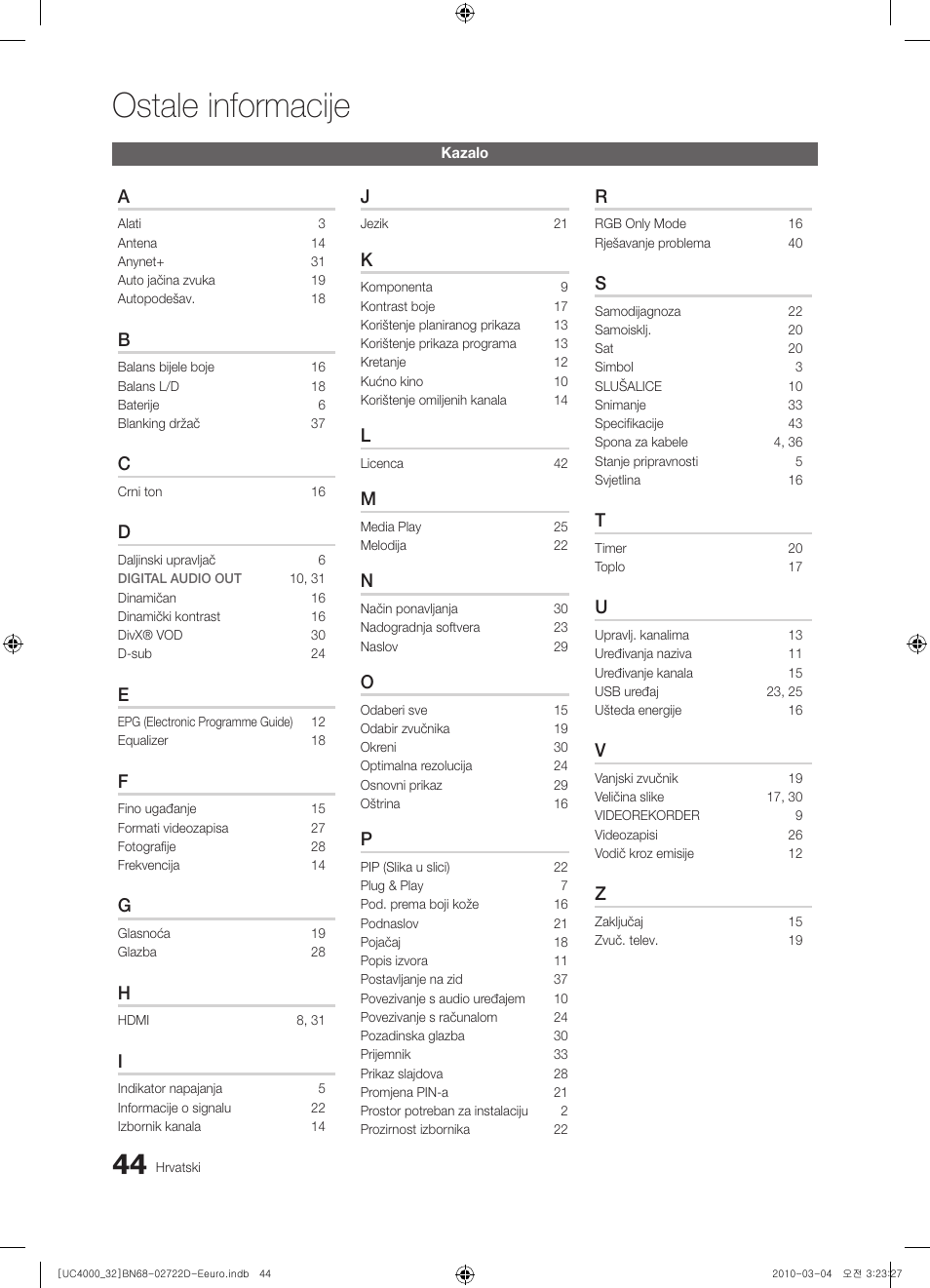 Ostale informacije | Samsung UE32C4000PW User Manual | Page 264 / 441