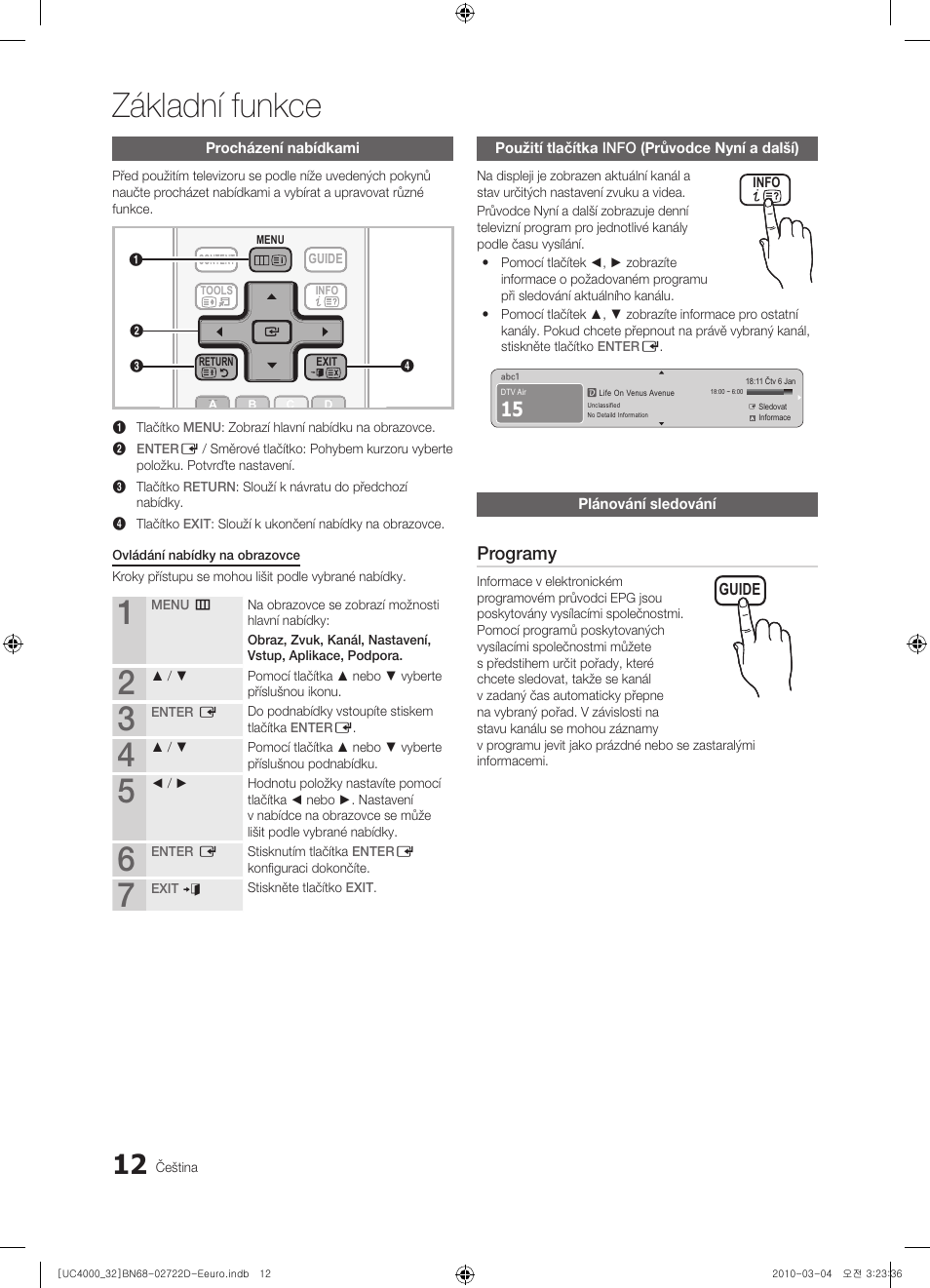 Základní funkce, Programy | Samsung UE32C4000PW User Manual | Page 276 / 441