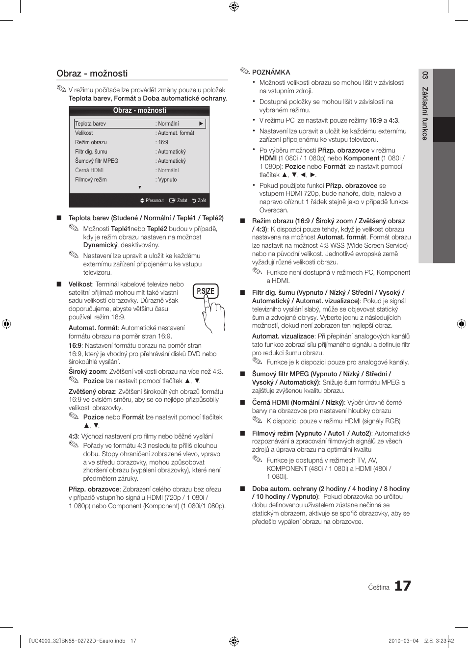 Obraz - možnosti | Samsung UE32C4000PW User Manual | Page 281 / 441