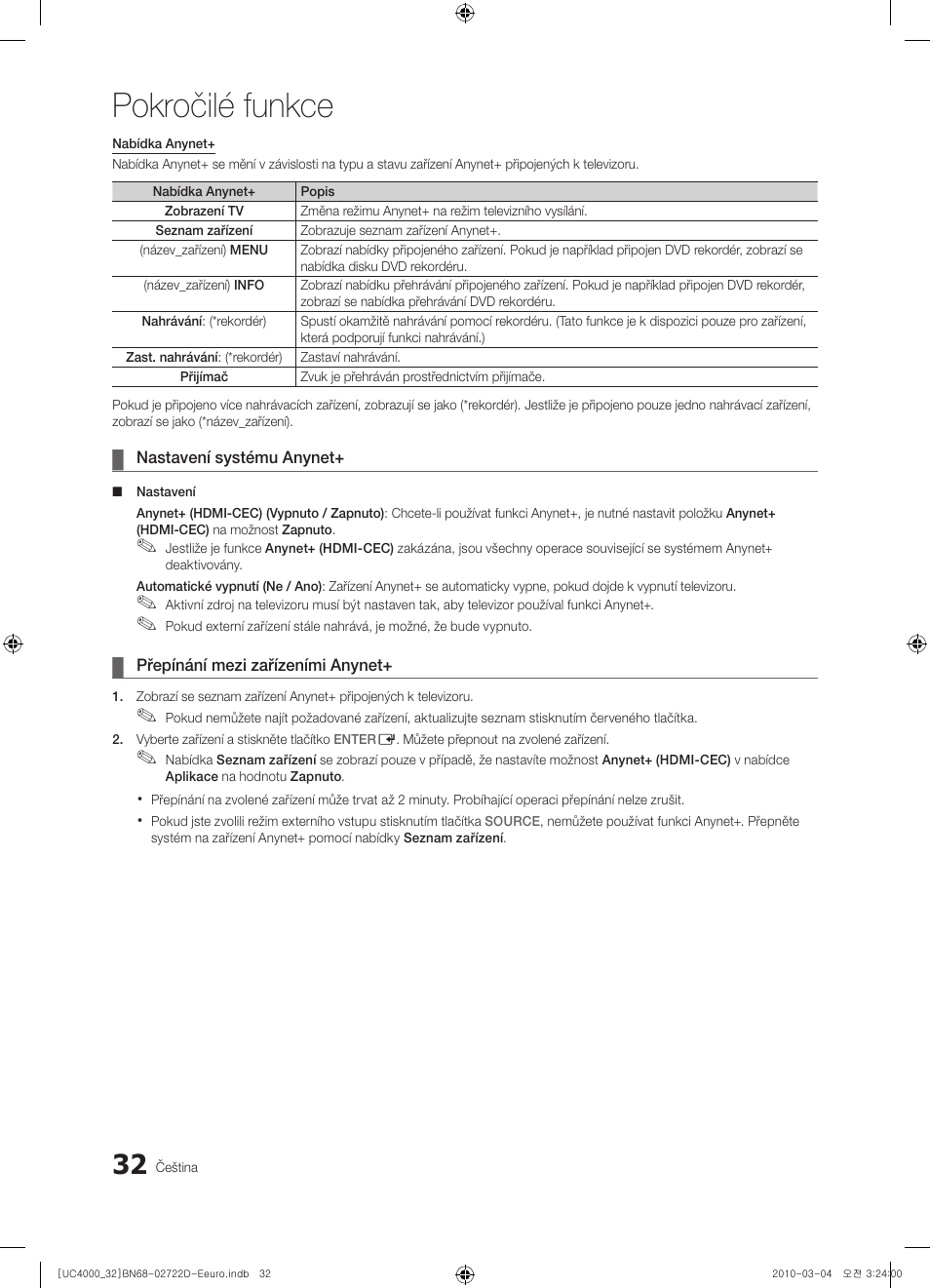 Pokročilé funkce | Samsung UE32C4000PW User Manual | Page 296 / 441
