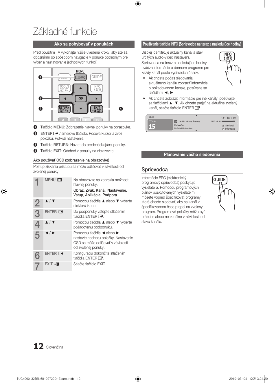 Základné funkcie, Sprievodca | Samsung UE32C4000PW User Manual | Page 320 / 441