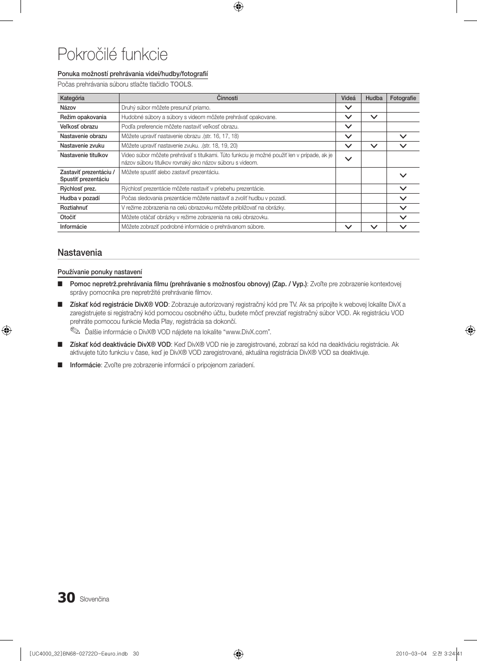 Pokročilé funkcie, Nastavenia | Samsung UE32C4000PW User Manual | Page 338 / 441
