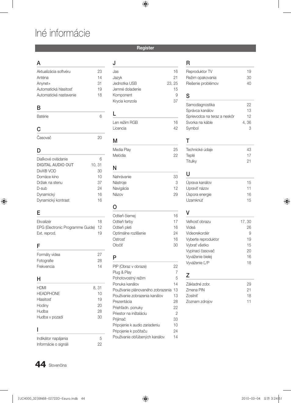 Iné informácie | Samsung UE32C4000PW User Manual | Page 352 / 441