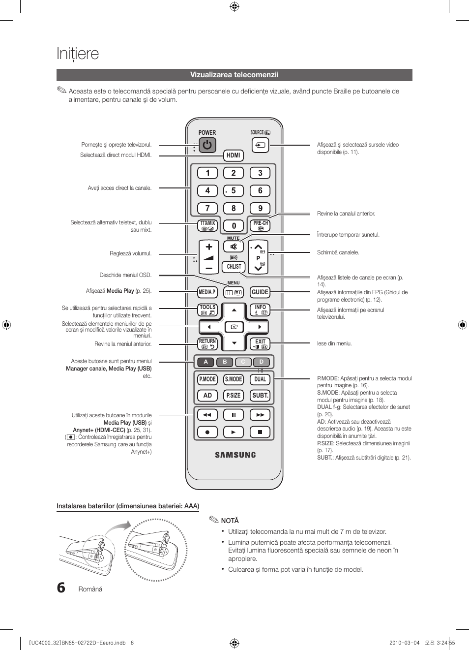 Iniţiere | Samsung UE32C4000PW User Manual | Page 358 / 441