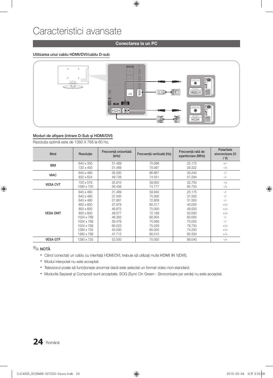 Caracteristici avansate | Samsung UE32C4000PW User Manual | Page 376 / 441
