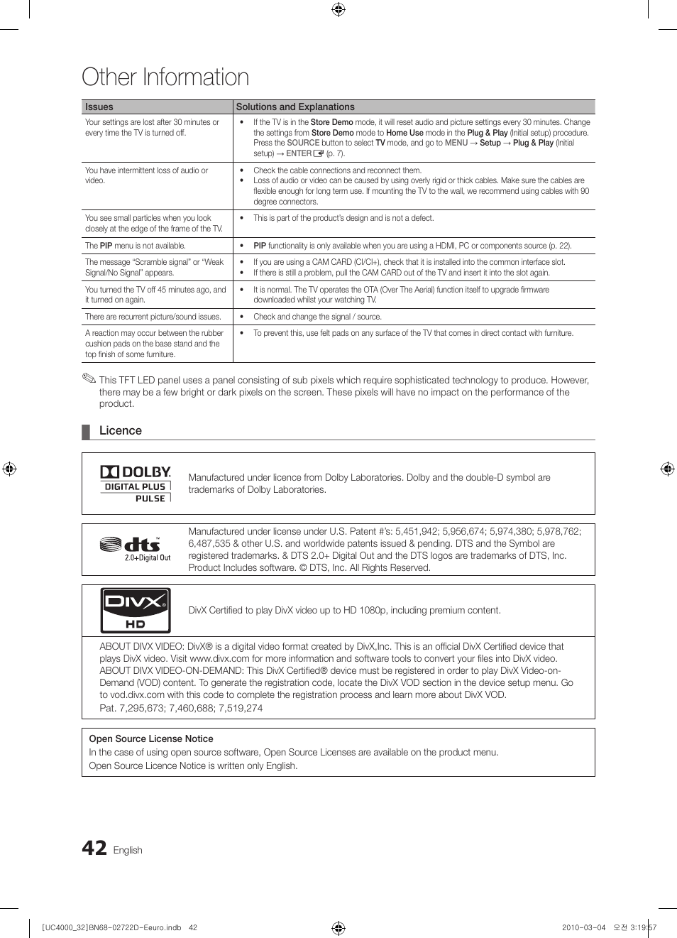 Other information | Samsung UE32C4000PW User Manual | Page 42 / 441