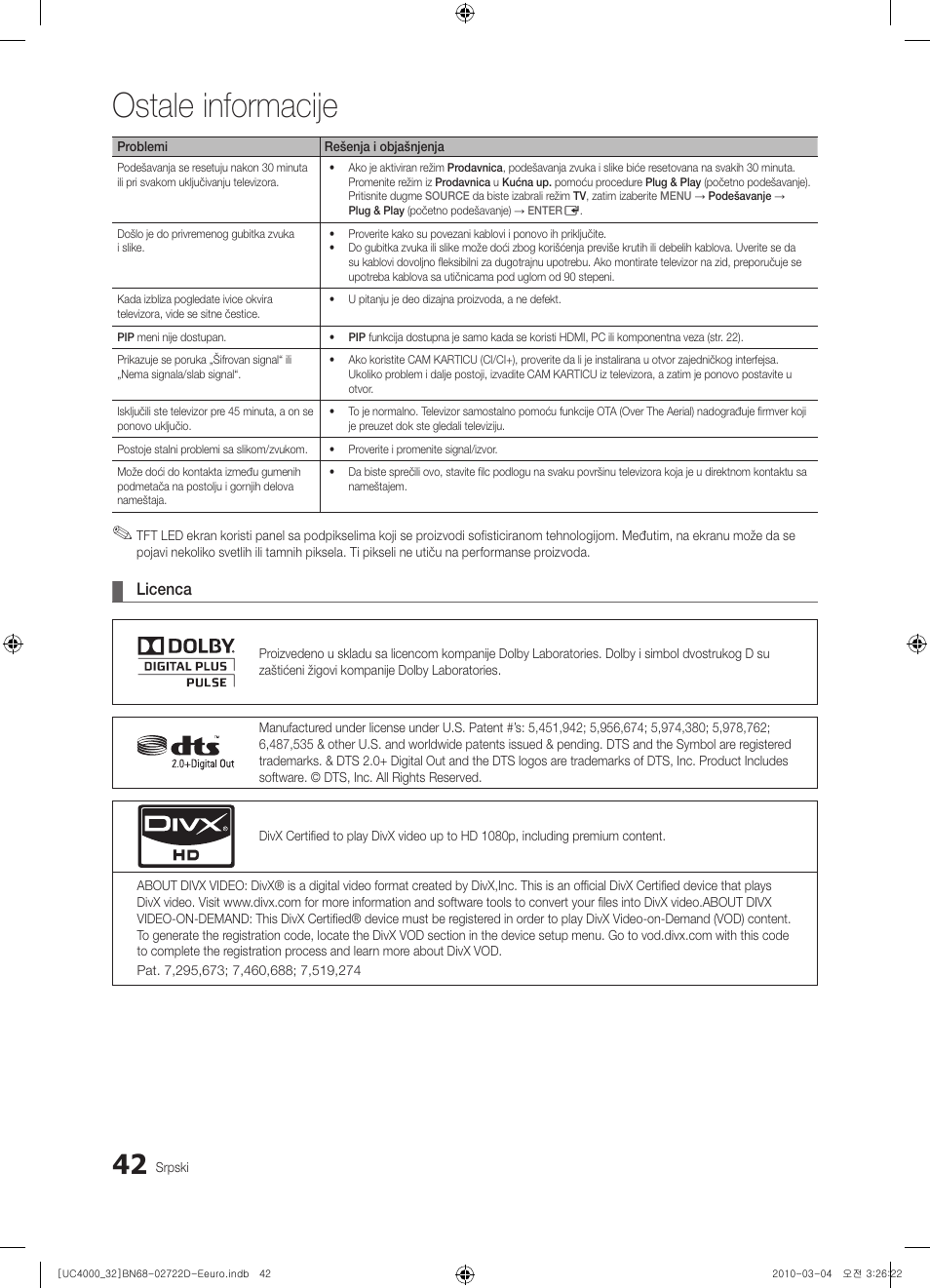 Ostale informacije | Samsung UE32C4000PW User Manual | Page 438 / 441