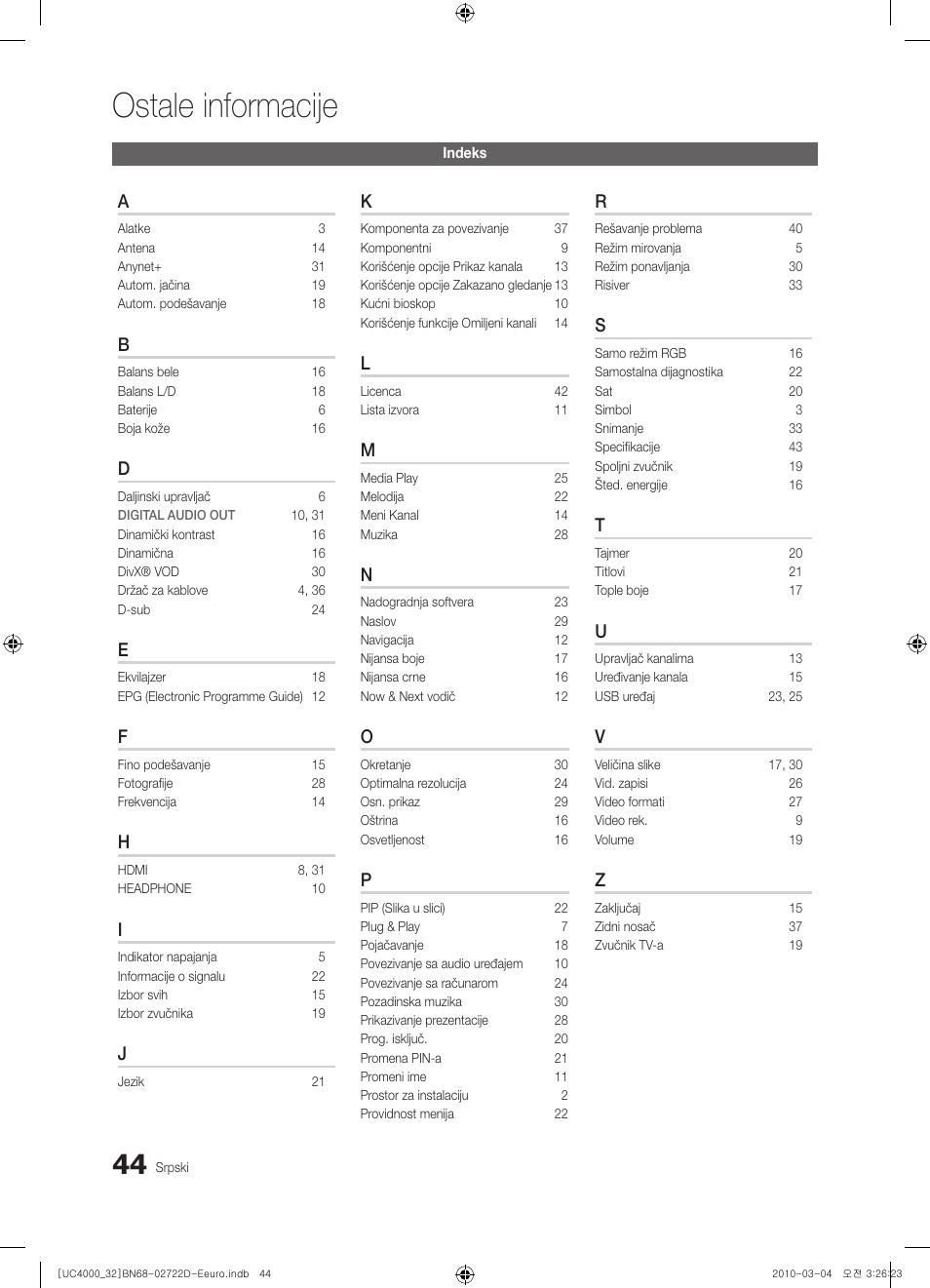 Ostale informacije | Samsung UE32C4000PW User Manual | Page 440 / 441