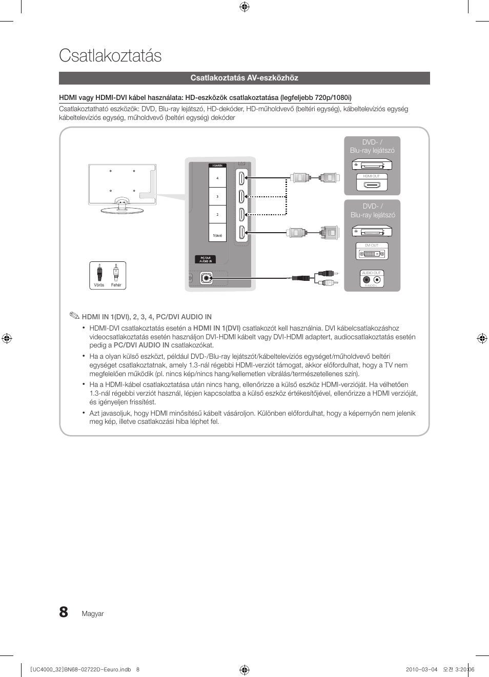Csatlakoztatás | Samsung UE32C4000PW User Manual | Page 52 / 441