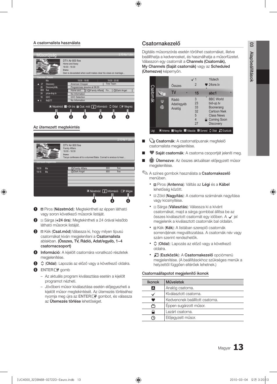 Csatornakezelő | Samsung UE32C4000PW User Manual | Page 57 / 441