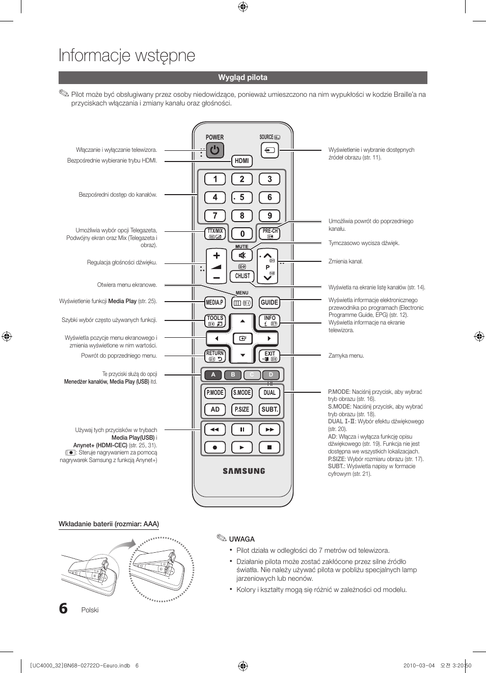 Informacje wstępne | Samsung UE32C4000PW User Manual | Page 94 / 441