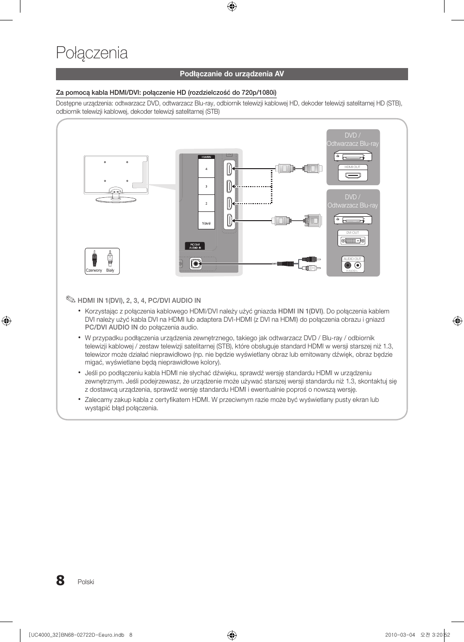 Połączenia | Samsung UE32C4000PW User Manual | Page 96 / 441