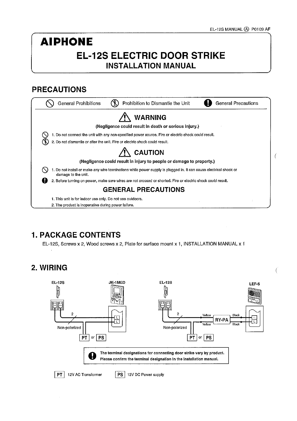 Aiphone EL-12S User Manual | 2 pages